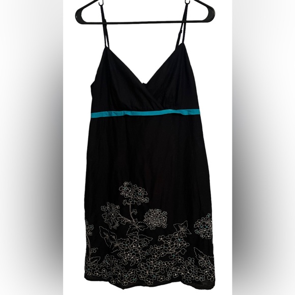 Studio 1940 Black Cotton Turquoise Floral Embroidered High Waist Sundress Sz12 - Picture 9 of 9